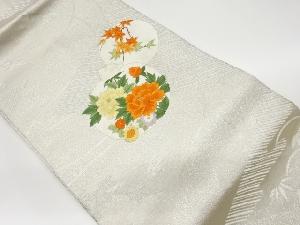 リサイクル　丸文に牡丹・紅葉模様刺繍名古屋帯